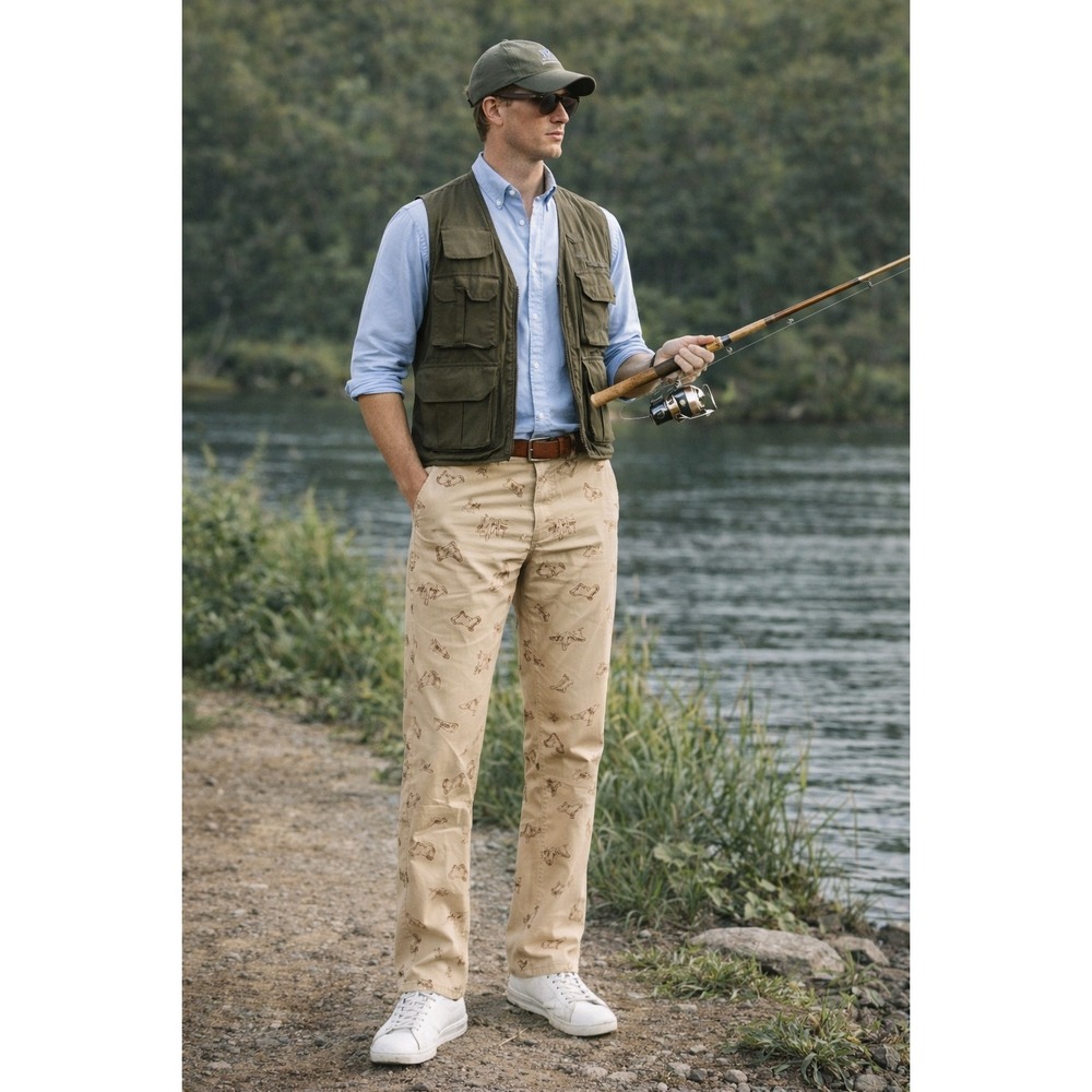 Vineyard Vines Chino Pants Mens 33x30 Tan Novelty Outdoor Print Hamptons Preppy